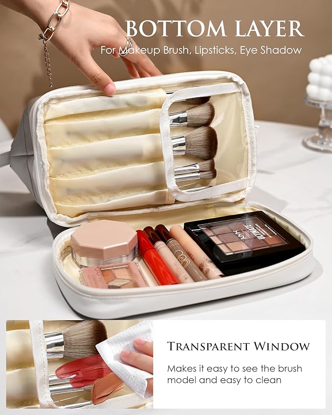Daughter Birthday Gift for Her, Makeup Bags, Waterproof Double Layer Cosmetic Bag, Large Capacity PU Leather Makeup Bags Letter Travel Toiletry Bag, Initial Gifts for Coworkers