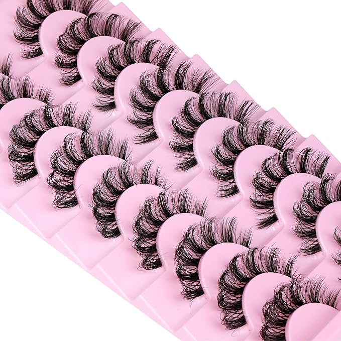 ALPHONSE Russian Lashes Clear Band False Eyelashes Natural Look D-Curly Fake Lashes Russian Strip Faux Mink Eyelashes 9 Pairs Pack