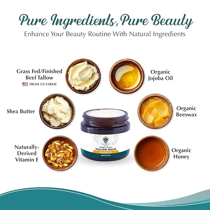 Dr. Dave's Primal Essence Grass Fed Beef Tallow Balm for Face and Body with Shea Butter, Organic Jojoba Oil, Honey, and Beeswax – Beef Tallow for Skin – Unscented Balm – 2 oz