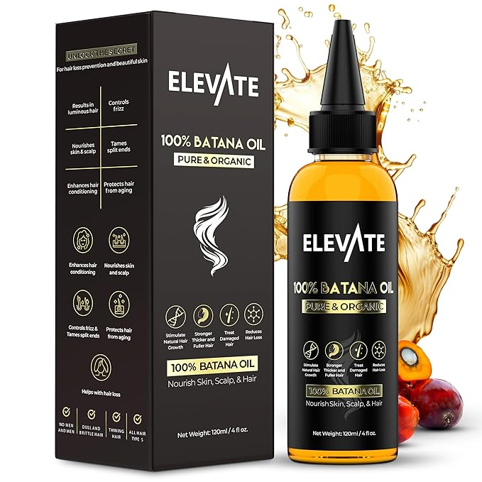 Elevate Batana Oil for Hair Growth | 100% Pure & Natural Raw Organic Oil from Honduras | Cold Pressed & Chemical-Free Serum for Thickness & Scalp Care Skin | Thicker Stronger Hair | 1 Pack | 4 Fl Oz