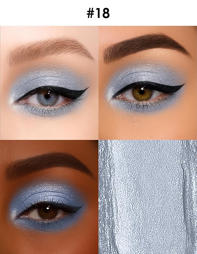 Erinde Shimmer Cream Eyeshadow Stick, Long Lasting Metallic Eye Shadow Sticks, Waterproof Creamy Glitter Eyeshadow Pencil, High Pigmented Blendable Neutral Eye Makeup, 18 Glacier Blue Shimmer
