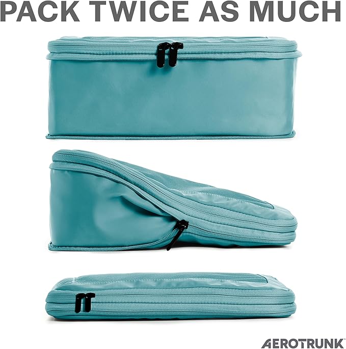 Aerotrunk Compression Packing Cubes for Travel - Luggage Organizer Bags - Double Zipper Packing Cubes for Suitcases (4-Pack, Teal)
