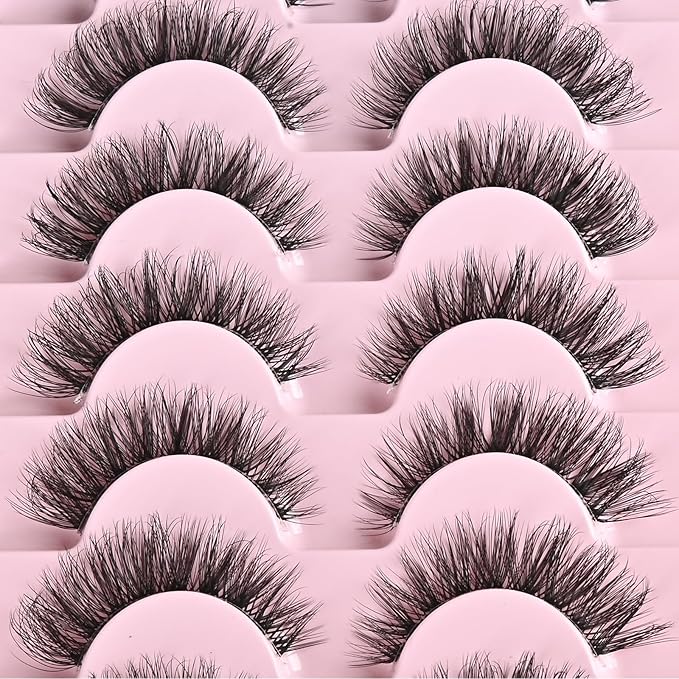 FARRED Cat Eye Lashes Natural Eyelashes Short Wispy Lash Strips Volume False Eyelash Cateye Medium Length Fake Lashes Natural Looking Hybrid Clusters Full Strip Lashes (A1 | 8-14MM)
