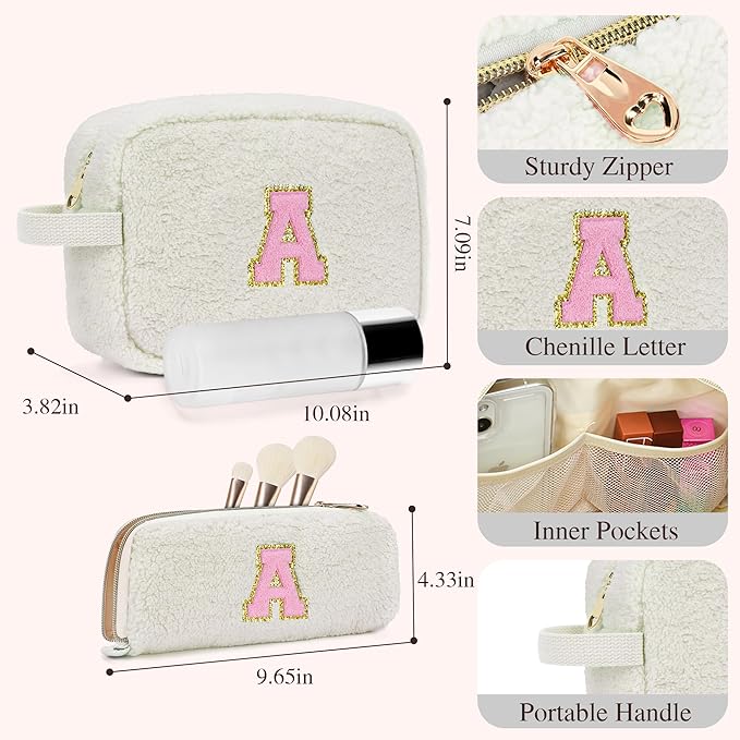 for Christmas Day Gifts, Travel Makeup Bag for Women, Initial Make Up Bag Set for 6 7 8 9 10 11 12 13 Years Old Kids Tween Girls, Large Cosmetic Skincare Bags for Birthday Gifts, White F