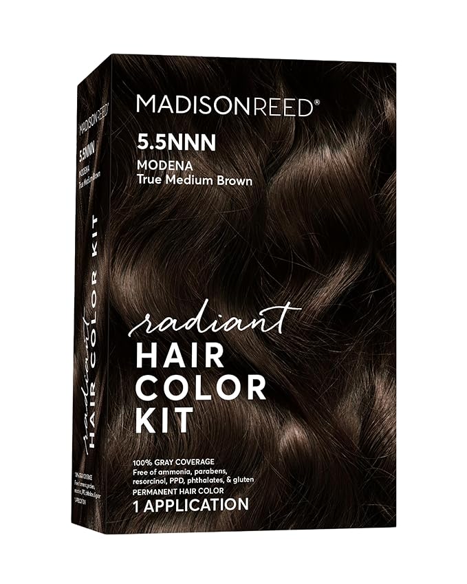 Madison Reed Radiant Hair Color Kit | 5.5NNN Dark Brown with Warm Golden Tones (Modena Brown) 100% Maximum Gray Hair Coverage | Permanent Hair Dye for Resistant Grays | PPD & Ammonia-Free | 1 Pack
