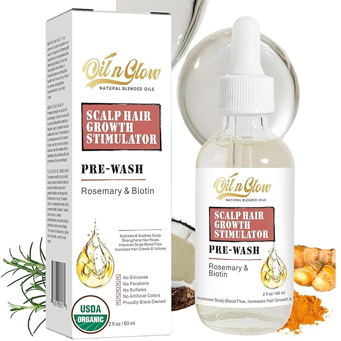 Pre Wash Hair Oil – USDA Certified Organic Scalp Oil Hair Growth Treatment with Rosemary & Biotin, Pre-Shampoo Serum for Thinning Hair & Hair Loss – 2 Fl Oz