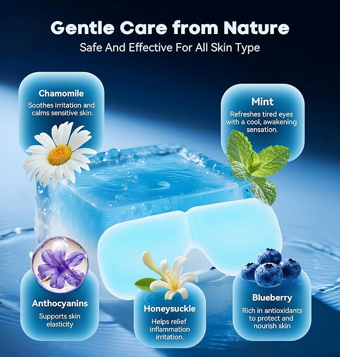 8-Pack Cold Eye Mask, Disposable Hydrogel Eye Patches, Gel Sheet Mask for Tired Eyes & Puffiness，Self Cooling Compress, Travel Essentials & Relaxation Gifts for Women, Stocking Stuffers for Adults