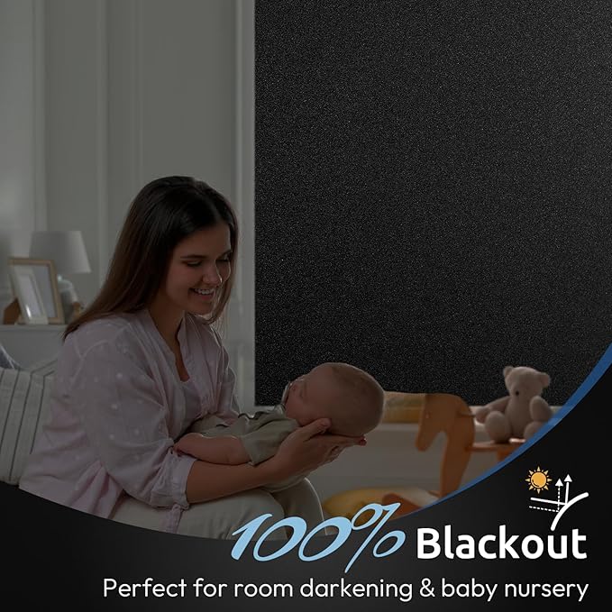 rabbitgoo Blackout Window Film, Sun Heat Blocking Privacy Cover for Glass, Removable Opaque Room Darkening Dark Black Out Window Covers Tint Shades for Home Day Sleep Light Blocker 11.8 x 78.7 Inches