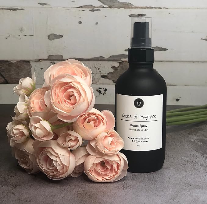 Rosbas Room Spray, Sandalwood Scented, Matte Black Glass Bottle, 4 oz, Drawstring Cotton Bag, Long Lasting Scented Air Freshener, Non-Aerosol, Handmade in the USA