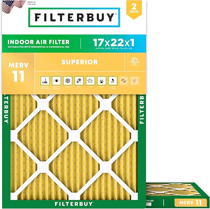 Filterbuy 17x22x1 Air Filter MERV 11 Superior Pet & Allergy Defense, by Filterbuy