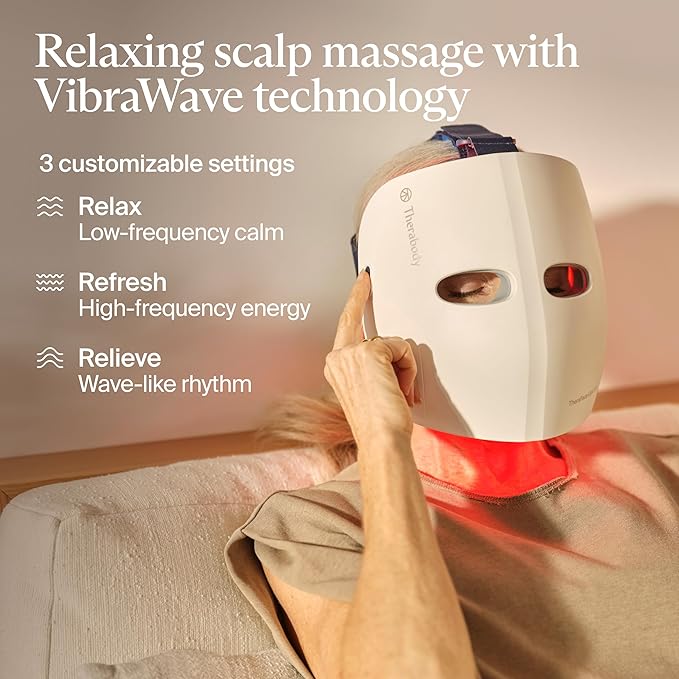 TheraFace Therabody Mask Glo - Cordless LED Skincare Face Mask with Red/Blue/Infrared Light & Relaxing Scalp Massage for Glowing, Healthier-Looking Skin - FDA Cleared
