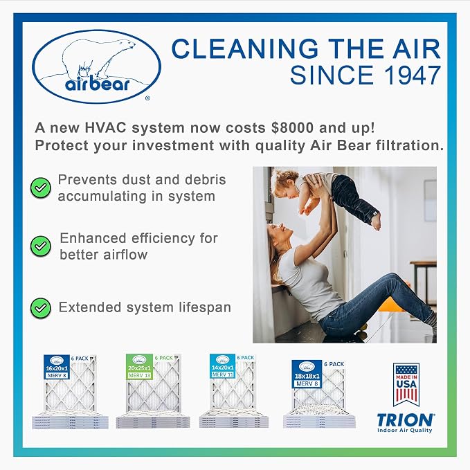 16x20x1 Air Filter MERV 8 TRION Air Bear Pleated HVAC Air Filter Replacement - Image 7