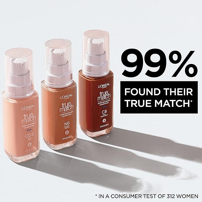 L'Oréal Paris True Match Super-Blendable Foundation, Medium Coverage Liquid Foundation Makeup with SPF 17, C9.5, Deep, 1 Fl Oz (Pack of 2)