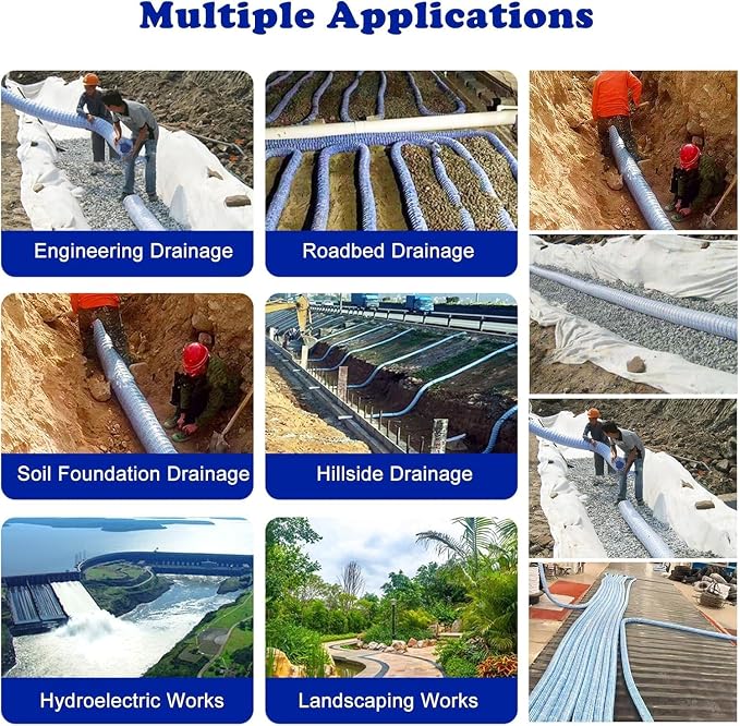 8" X 3 10 20 30 40 50 100 150' Land Drainage Pipe, Expandable Soft Infiltration - Image 6