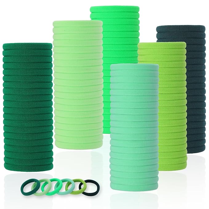 LuSeren 120 Pcs Green Hair Ties for Women, No Damage Soft Seamless Nylon Hair Elastics for Thick Hair, Ponytail Holders,6 Gradient Green Hair Accessories