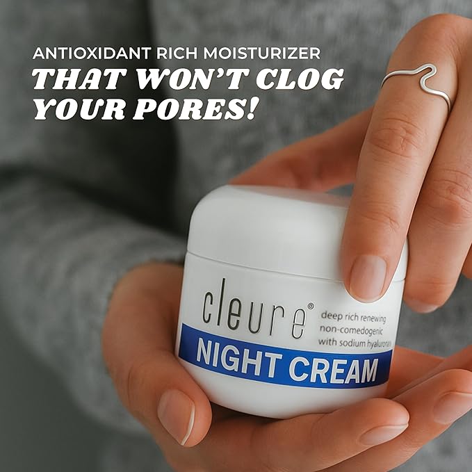 Cleure Hyaluronic Acid & Shea Butter Anti-Aging Night Cream for Sensitive Skin, Gluten, Salicylate, Paraben & Fragrance Free (2 oz, Pack of 2)