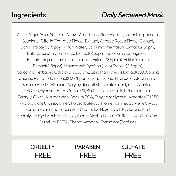 LAPCOS Seaweed Sheet Mask, Daily Face Mask with Hyaluronic Acid to Smooth and Purify Skin, Korean Beauty Favorite, 5-Pack
