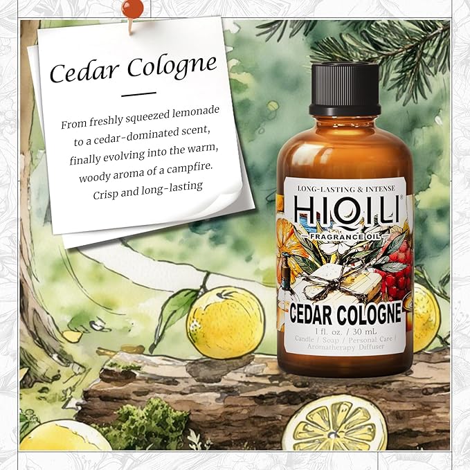 HIQILI Cedar Cologne Fragrance Oil for DIY Candle & Soap Making, Long-Lasting, Luxury Hotel Scents for Diffuser - 1 Fl Oz