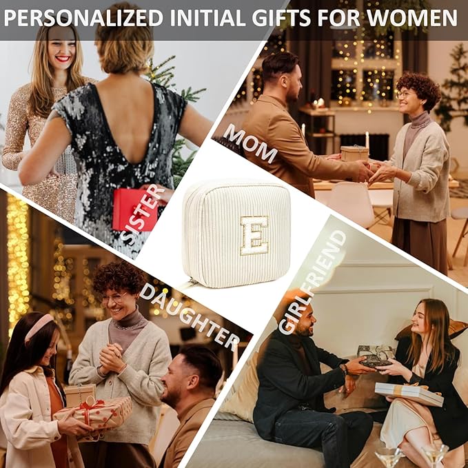 LETGO Birthday Gifts for Women Small Personalized Initial Monogram Makeup Bag,Preppy Corduroy Makeup Bags Travel Toiletry Bag Cute Pouch Purse for Her Mom Girlfriend Wife Sister Teacher Bridesmaid