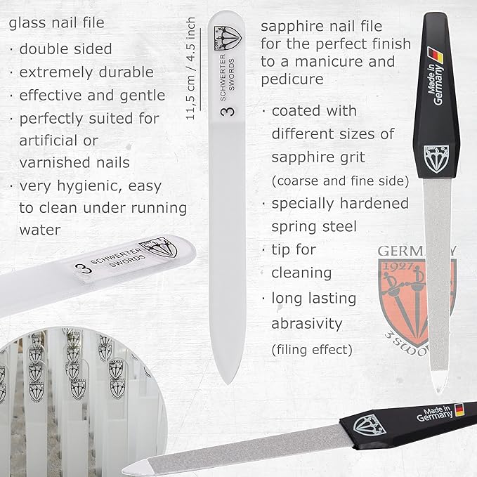 3 Swords Germany - brand quality 8 piece manicure pedicure grooming kit set for professional finger & toe nail care scissors clipper fashion leather case in gift box, Made in Solingen Germany (22009)