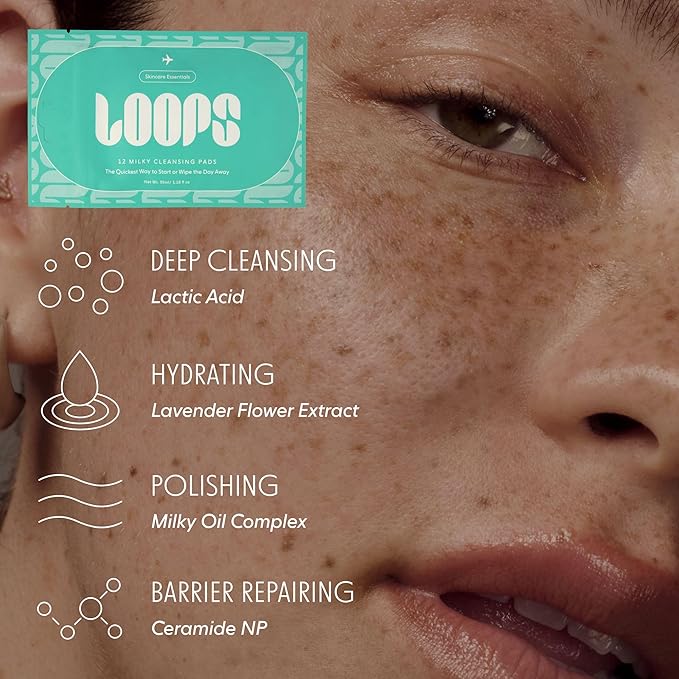 LOOPS Skincare Essentials Travel Set - 4-Step Routine with 12 Travel Pads Each (Pack of 48) Swipe, glow & go — biodegradable skincare pads that deliver lasting results.