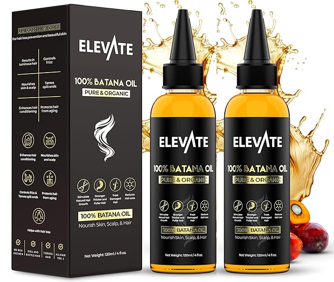 Elevate Batana Oil for Hair Growth | 100% Pure & Natural Raw Organic Oil from Honduras | Cold Pressed & Chemical-Free Serum for Thickness & Scalp Care Skin | Thicker Stronger Hair | 1 Pack | 4 Fl Oz