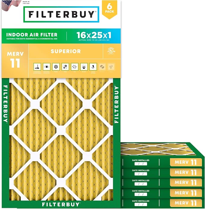 Filterbuy 16x25x1 Air Filter MERV 11 Superior Pet & Allergy Defense, by Filterbuy
