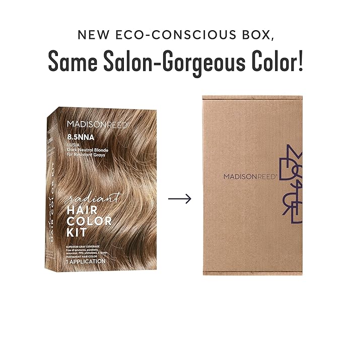Madison Reed Radiant Hair Color Kit | 8.5NNA Dark Neutral Blonde (Lusia) 100% Maximum Gray Hair Coverage | Salon-Quality Permanent Hair Dye for Resistant Grays | PPD-Free & Ammonia-Free | 1 Pack