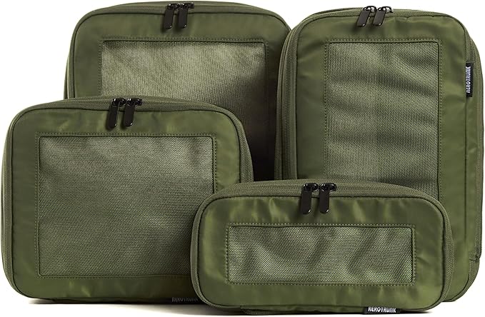 Aerotrunk Compression Packing Cubes for Travel - Luggage Organizer Bags - Double Zipper Packing Cubes for Suitcases (4-Pack, Olive)