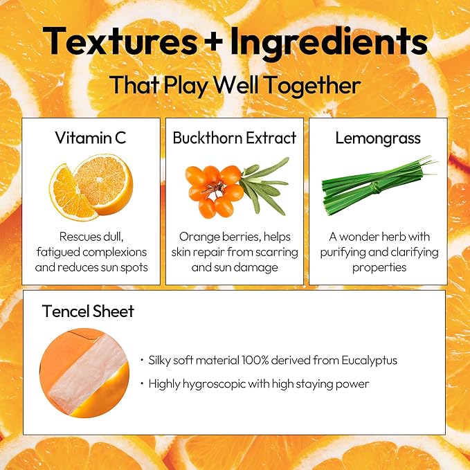LAPCOS Vita C Sheet Mask, Daily Face Mask with Vitamin C to Renew Skin, Korean Beauty Favorite, 5-Pack