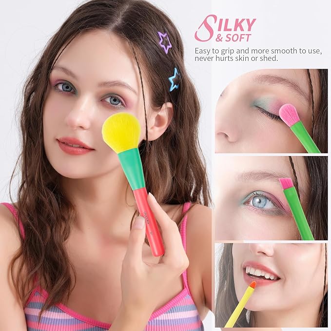 Docolor Makeup Brushes 15Pcs Colourful Makeup Brush Set Premium Gift Synthetic Face Powder Kabuki Foundation Contour Blush Concealers Eye Shadow Blending Make Up Brush Kit - Dream of Color