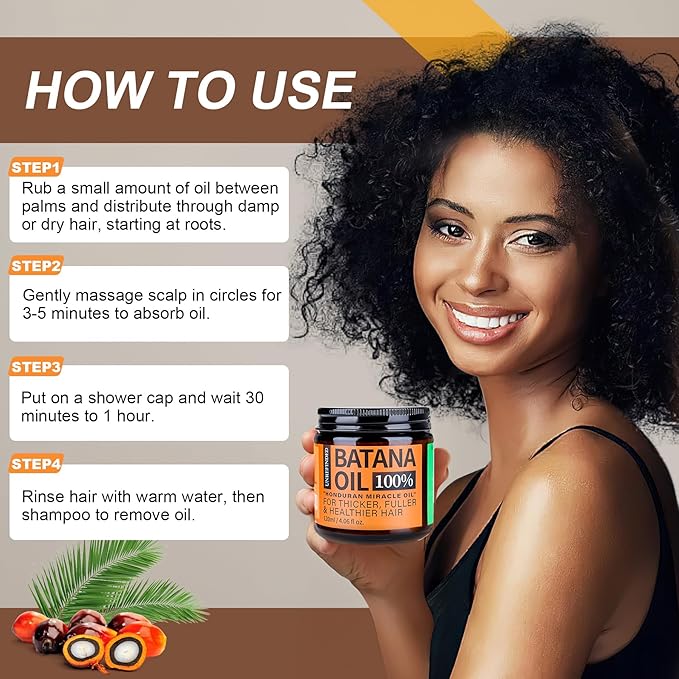 Batana Oil for Hair Growth Dr Sebi, 100% Raw Organic Batana Hair Mask from Honduras, Wild Growth Hair Oil, Scalp Oil Promotes Hair Thickness, Prevents Loss for Men & Women, 4.06 fl oz (1 Pack)