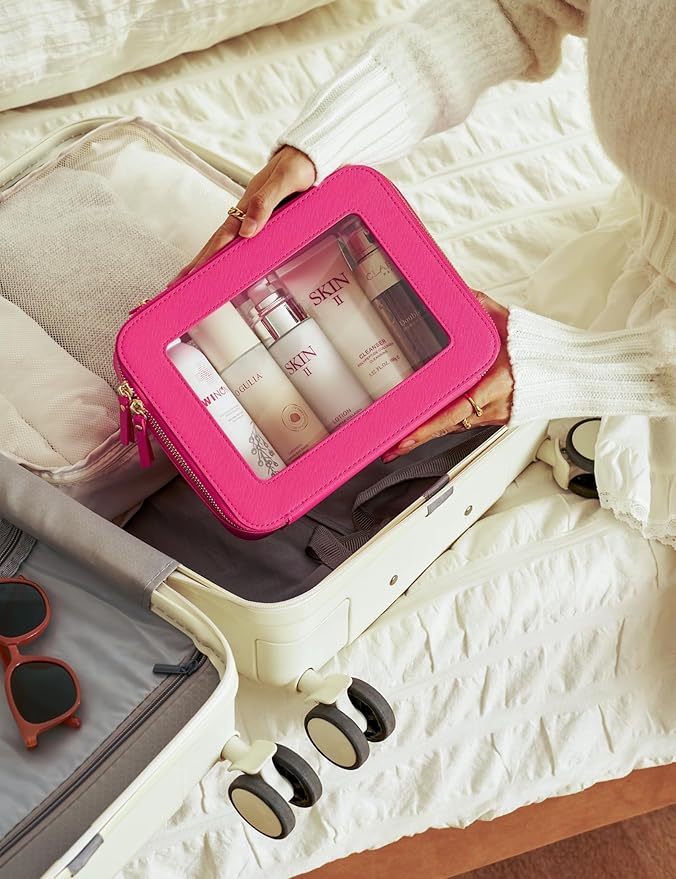 Popvibe Clear Makeup Bag Travel Cosmetic Case Transparent Toiletry Bag with Zipper, Portable Make Up Organizer Traveling Compact Car Bag for Essentials