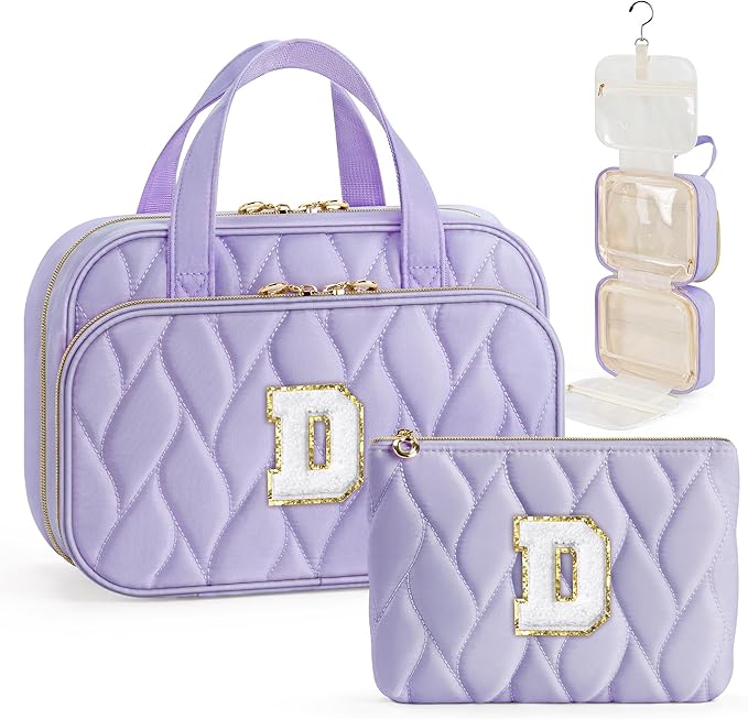 YOOLIFE Gifts for Friends - Friendship Gifts for Women, Travel Toiletry Bag for Women, Hanging Toiletry Bag, Monogrammed Initial Tolietry Pouch Makeup Bag Purple - D