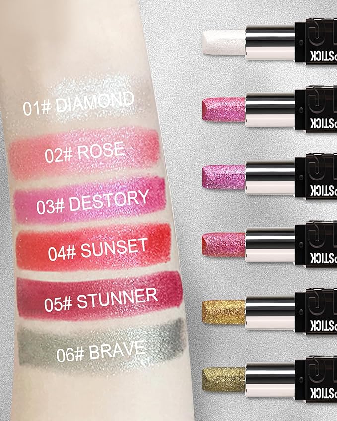 Diamond Glitter Matte Lipstick, Long Lasting Waterproof Gold Pink Metallic Sparkling High Pigment Non-Stick Lip Tint Lip Gloss,Full-coverage Lipgloss, Christmas Lip Makeup Gift for Women Girl-05