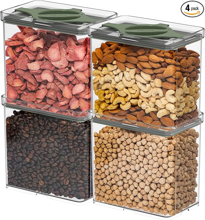 4-Pack Airtight Pantry Containers, 1.9 QT / 1.8 L Clear Food Storage Jars by Prestoor