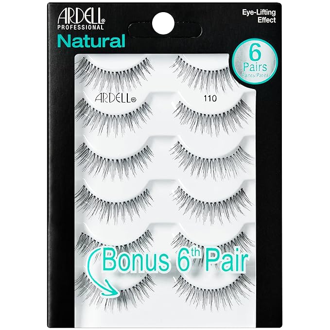 Ardell False Eyelashes, Natural Lashes 110 - Lightweight Reusable Strip Lashes, Eye-Lifting Effect, 5 Pairs + Bonus Pair