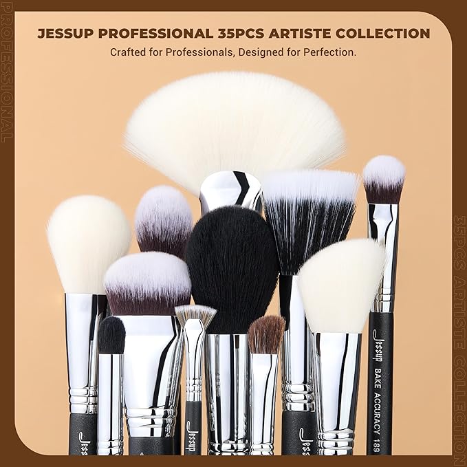 Jessup Makeup Brushes Set Professional 35pcs Premium Synthetic Labeled Make up Brush for Foundation Eyeshadow Concealer Contour Eyeliner Blush Powder and Eyebrow, Cruelty-Free, Black T342
