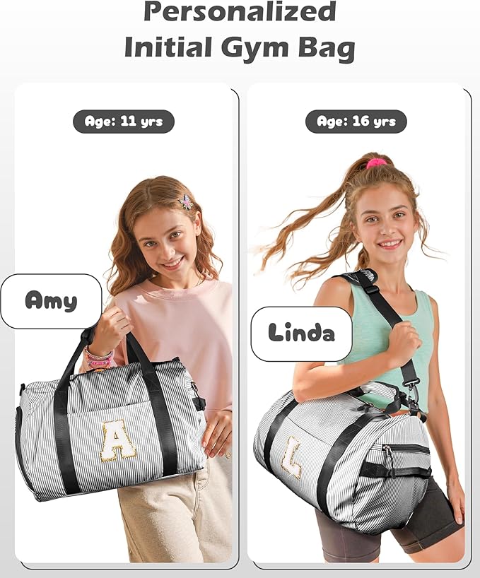 Cute Preppy Gift, Girls Travel Duffle Bag, Kids Initial Overnight Bags with Shoe Compartment, Monogram Weekender Bag with Makeup Pouch, Chenille Birthday Gifts for Teen (Letter D)