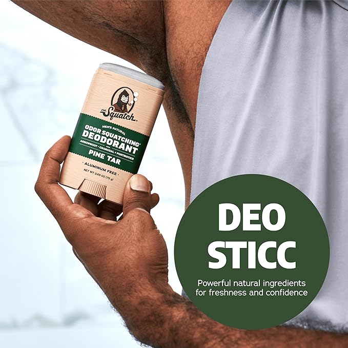 Dr. Squatch Natural Deodorant for Men - Odor-Squatching Aluminum Free - Pine Tar (2.65 oz, 3-Pack)