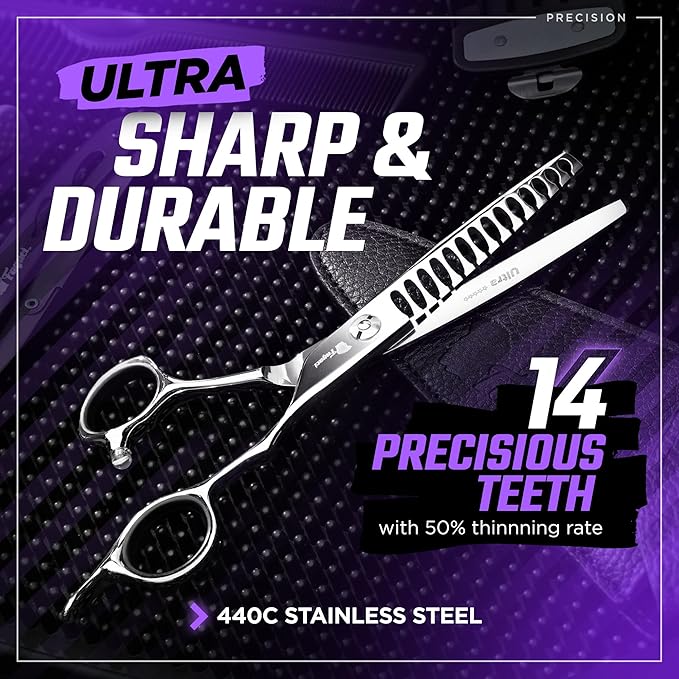 Fagaci Hair Thinning Scissors 6" with 440C Steel, Ultra Sharp & Superior Cuts Texturizing Shears, Extreme Durability Texturizing Scissors, Barber Thinning Shears, Hair Cutting for Women & Men