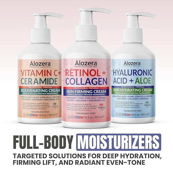 Alozera Skin Firming Retinol Collagen Body Lotion with Stem Cells for Aging Skin and Wrinkles, Non-Greasy, Lightweight Moisturizer, Fragrance-Free, 16.9 oz 2-Pack
