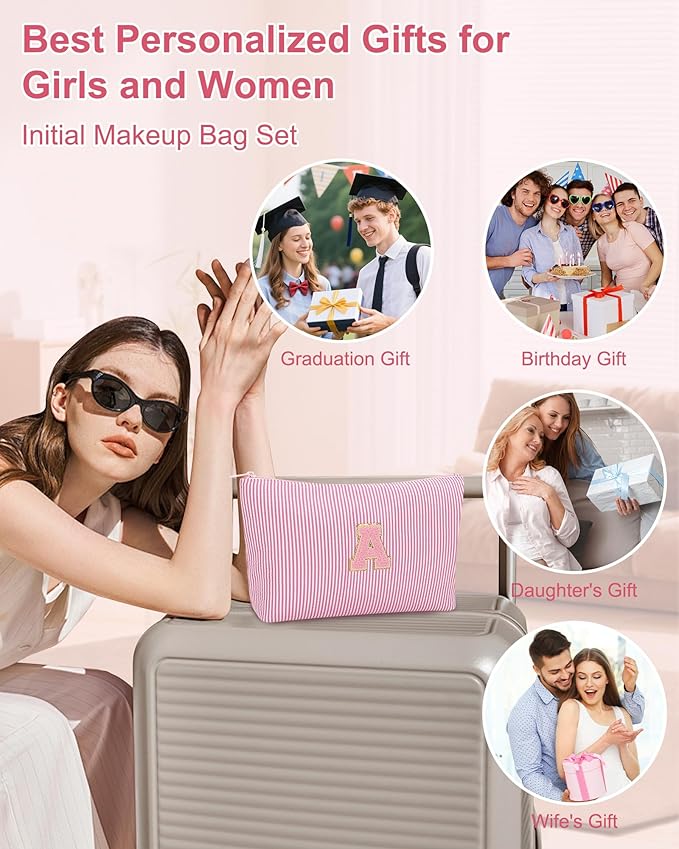 MONSTINA Initial Period Bag Sanitary Napkin Storage Bag Tampon Pouch Portable Feminine Care First Period Kit for Teen Girls Women Gift for Her Cute Toiletry Bag,3PCS,Pink O