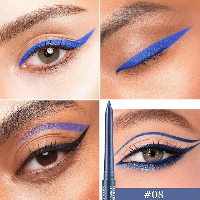 Blue Eyeliner Pencil Waterproof Retractable Cream Blue Gel Eyeliner Smudge-proof Hypoallergenic (08#)