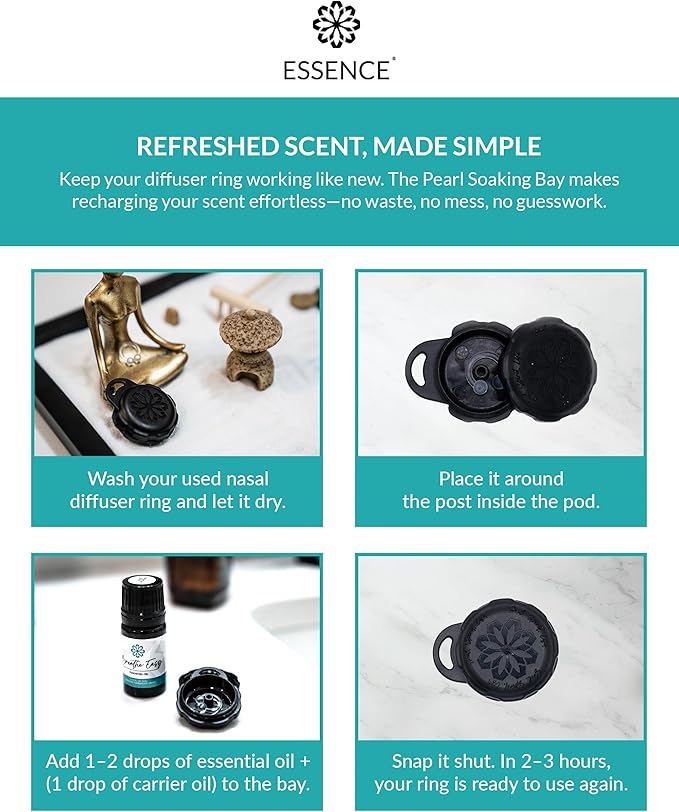 Essence Pearl Travel Case - Wearable Aromatherapy Kit with Nasal Diffuser Rings, Soaking Bay, and 5mL Essential Oil – Portable Wellness Gift Set for On?The?Go Self Care