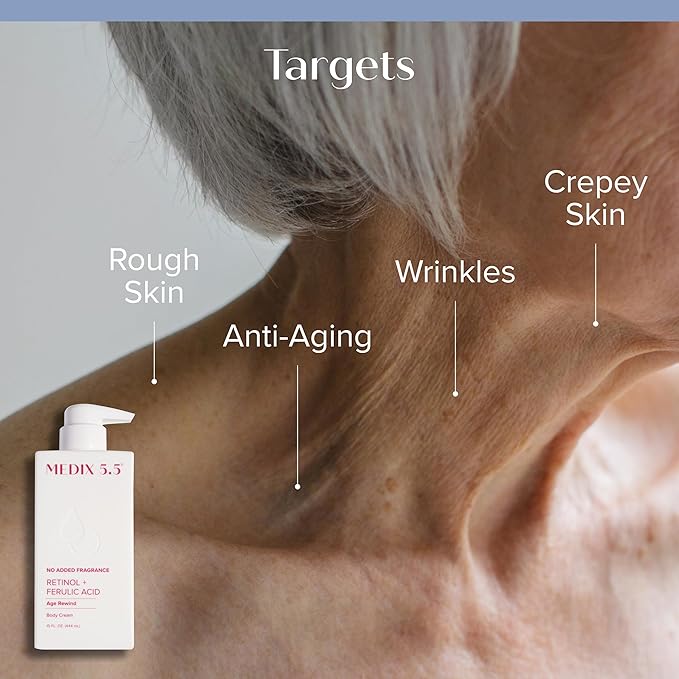 MEDIX Fragrance Free Retinol Face Moisturizer & Body Lotion Crepey Skin Care Treatment | Anti Aging Firming Retinol Cream For Face Targets Loose Crepe Skin, Wrinkles, & Fine Lines, 15 Fl Oz