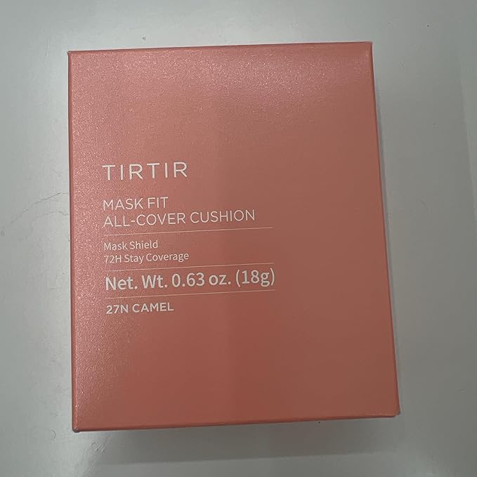 TIRTIR Mask Fit All Cover Pink Cushion Foundation | High coverage, Velvety Matte Finish, Lightweight, Flawless, Corrects Redness, Korean Cushion (#27N Camel, Full Size, 0.63 Fl Oz)