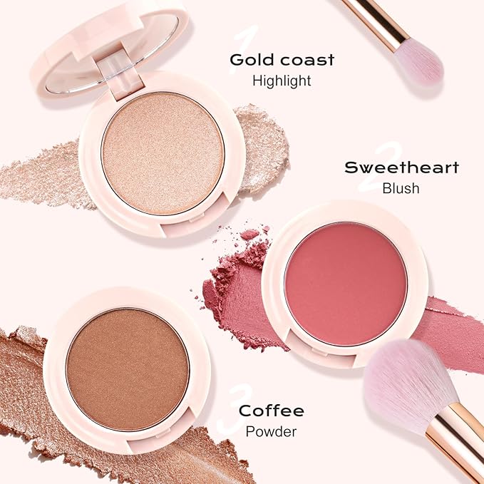 Color Nymph 3 Colors Contour Blush Highlighter Makeup Palette | 3-IN-1 Multi-Colored Shimmer & Matte Long-Lasting Travel-Friendly Make up Kit, Includes Brush & Mirror | Stacked Makeup Design (Purple)
