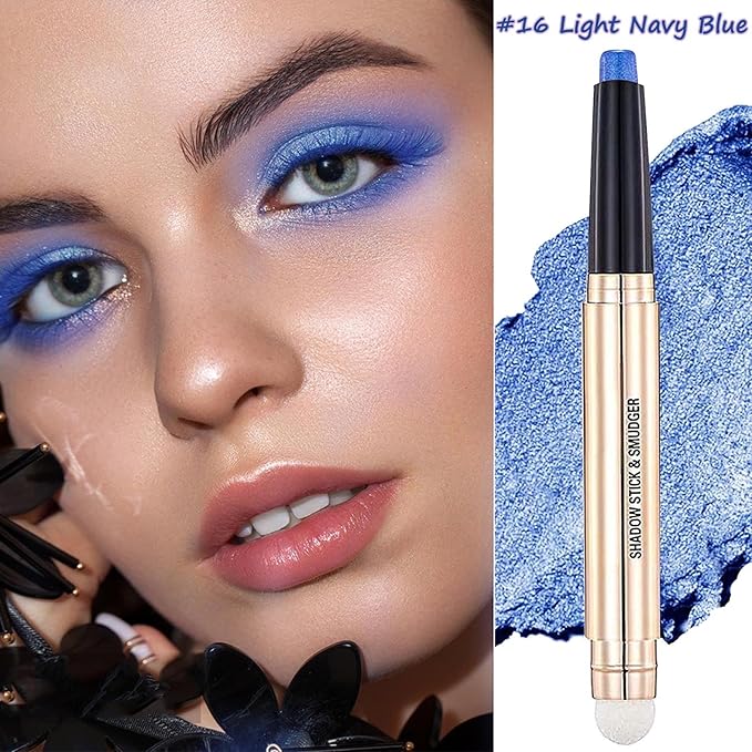 Light Blue Eyeshadow Stick For Blue Eyes Cream Shimmer Smooth Palette Dark Light Bright Navy Single Thriving Eye Shadow Pencil Waterproof Long Lasting Eye Shadow Highlighter Sticks #16 Navy