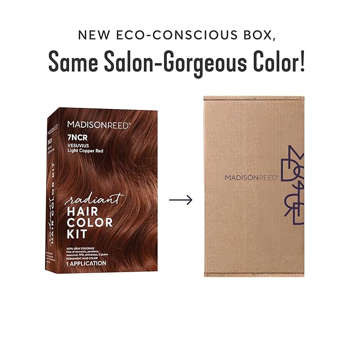 Madison Reed Radiant Hair Color Kit | 7NCR Light Copper Red (Vesuvius Red) for 100% Gray Hair Coverage | Dimensional Salon-Quality Permanent Hair Dye | PPD-Free & Ammonia-Free | 2 Pack